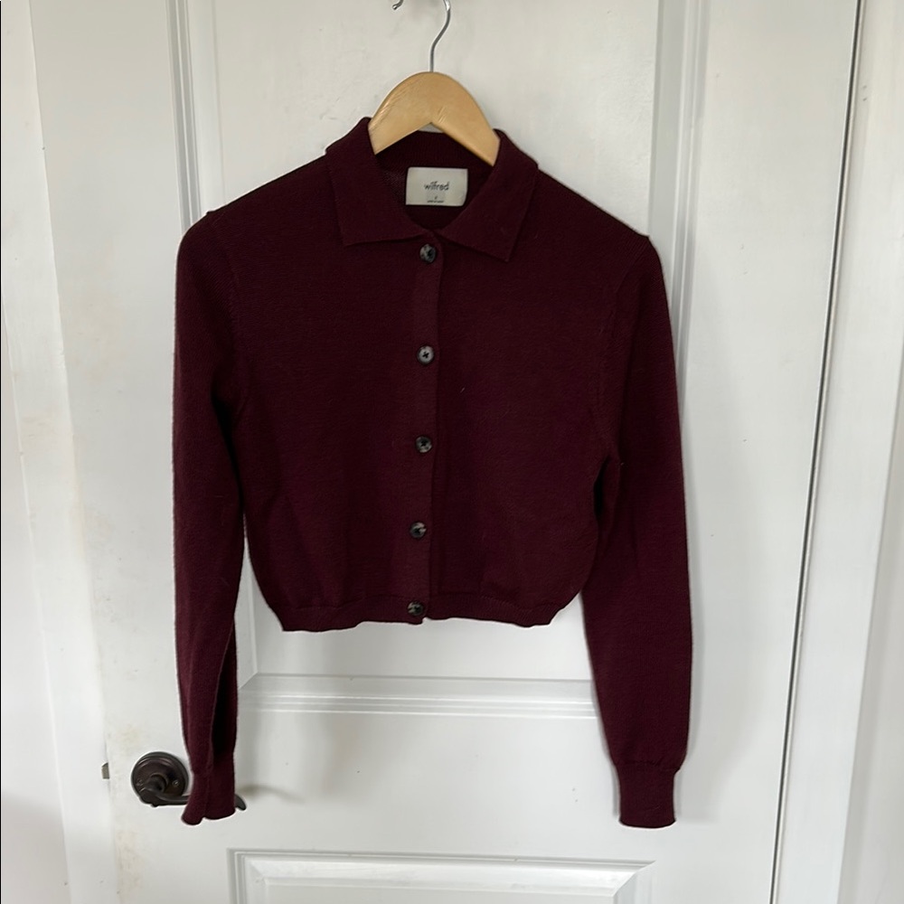 Wilfred Wine Button-Up Cropped Cardigan - Picture 3 of 7
